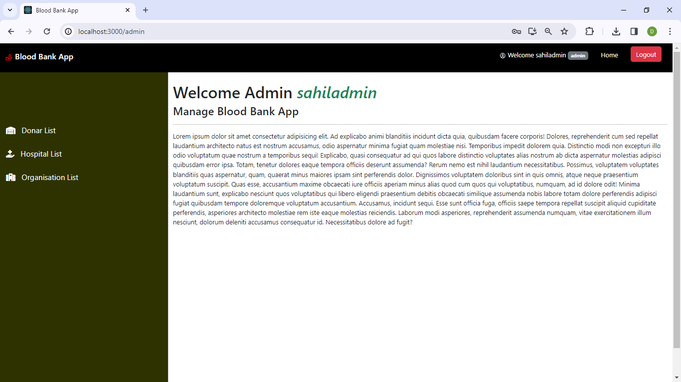 Blood Bank Management System Screenshot 2
