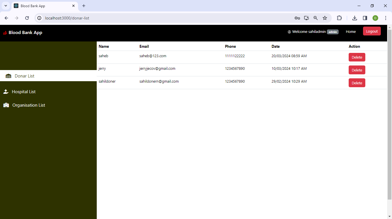 Blood Bank Management System Screenshot 3