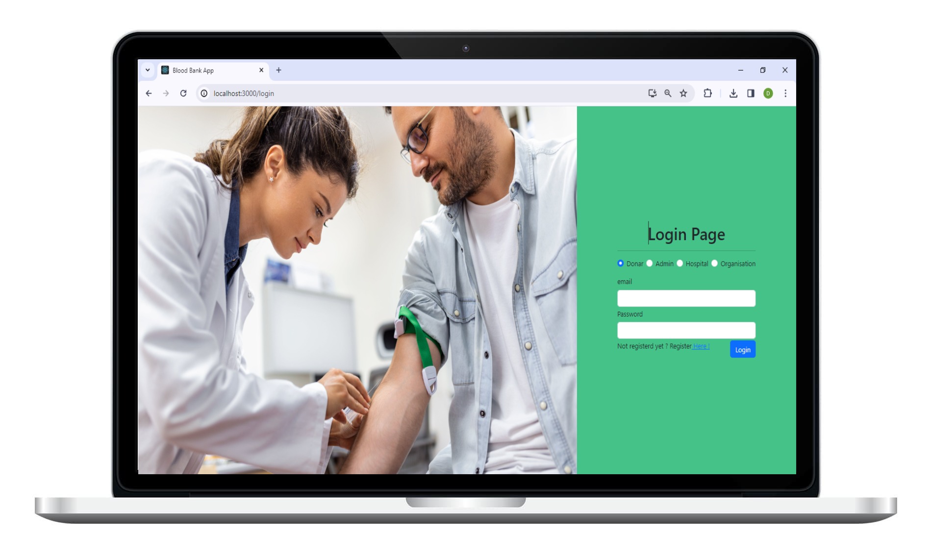 Blood bank management system screenshot